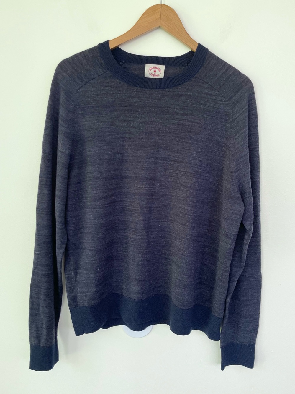 Brooks Brothers 100% Merino Wool Crew Neck Sweater Heathered Navy Blue L Large